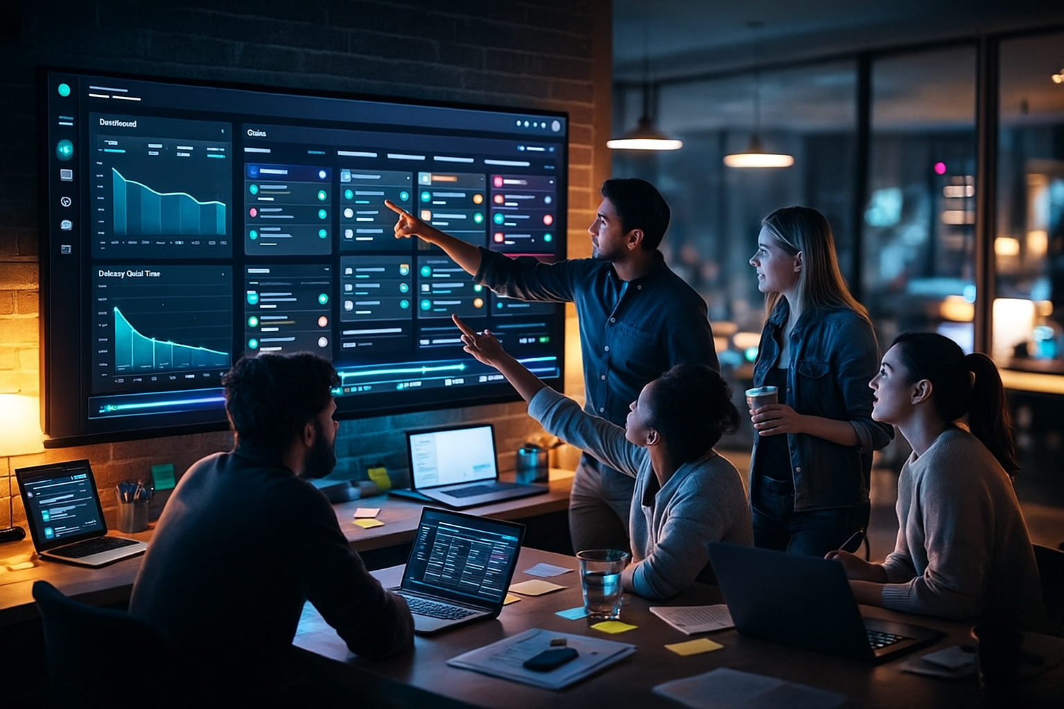 Software team collaborating around Projenti